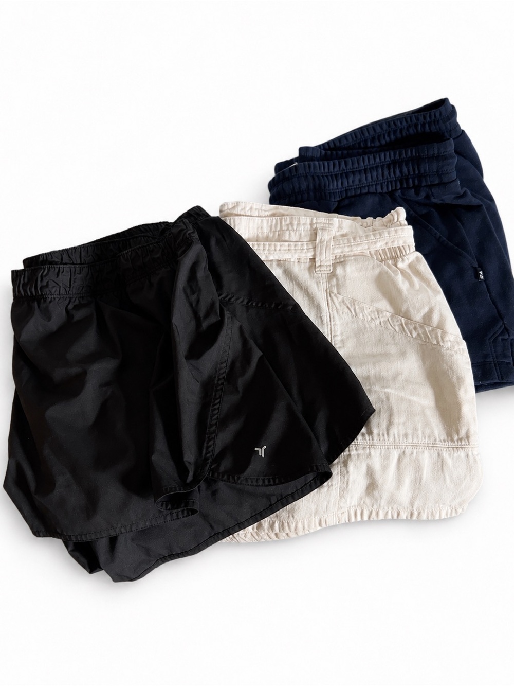 Bundle of 3 Women’s Shorts Elastic Waist XL-XXL - Black, Cream, Navy